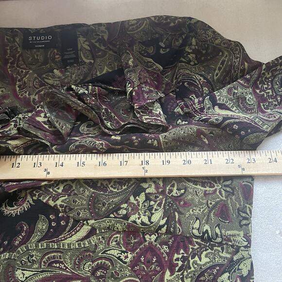 Vintage Y2K Liz Claiborne Studio Shirt Women 16W Black Green Sheer Ruffle Fairy - Picture 9 of 13